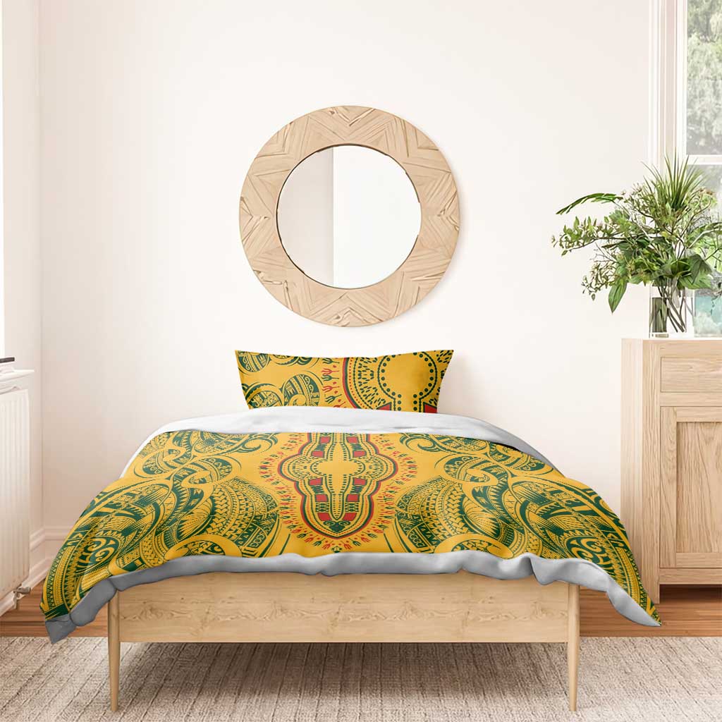 Dashiki and Polynesian Pattern Bedding Set Afro Pacific Culture Gold Version