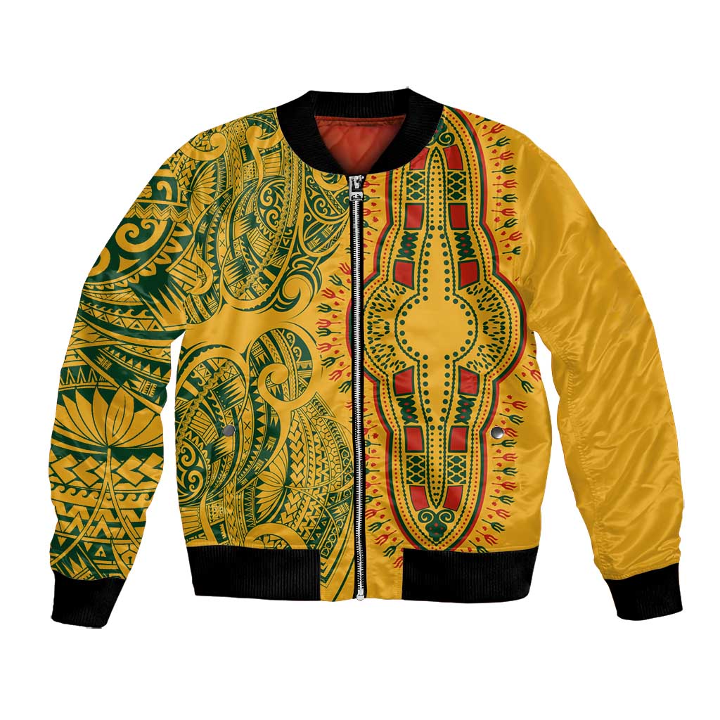 Dashiki and Polynesian Pattern Bomber Jacket Afro Pacific Culture Gold Version