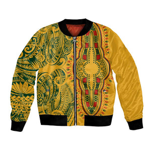 Dashiki and Polynesian Pattern Bomber Jacket Afro Pacific Culture Gold Version