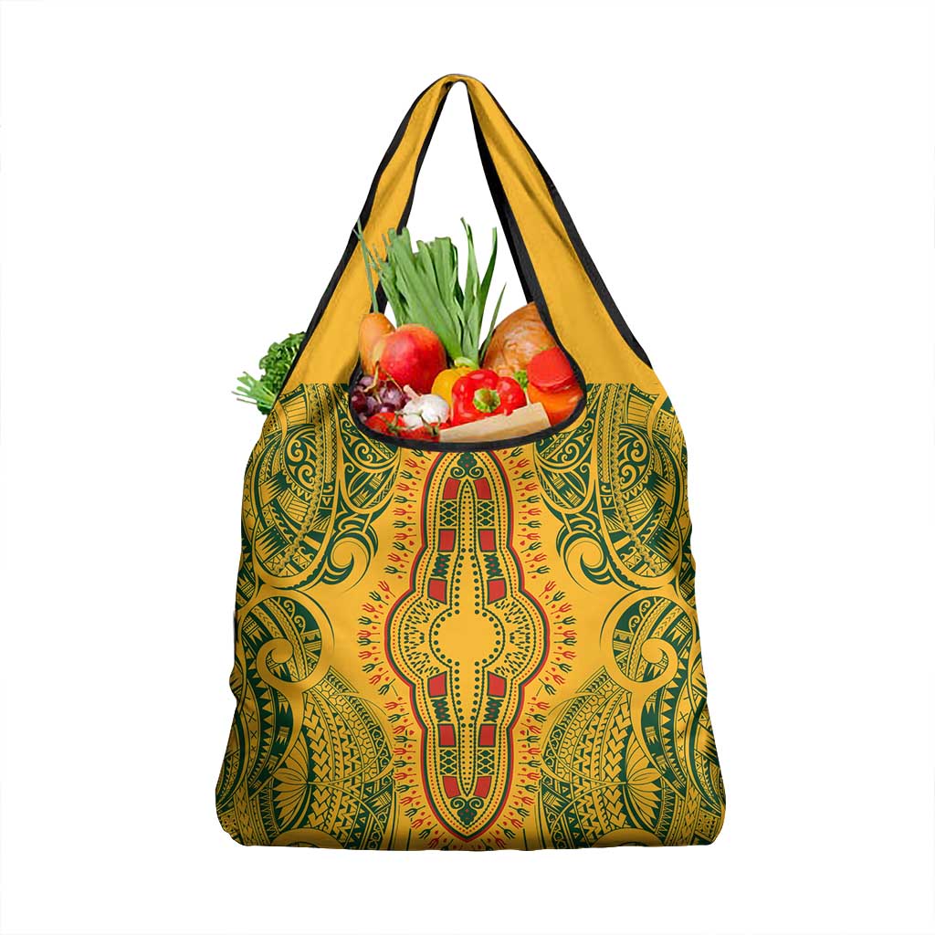 Dashiki and Polynesian Pattern Grocery Bag Afro Pacific Culture Gold Version