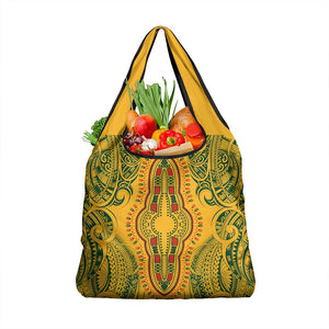Dashiki and Polynesian Pattern Grocery Bag Afro Pacific Culture Gold Version