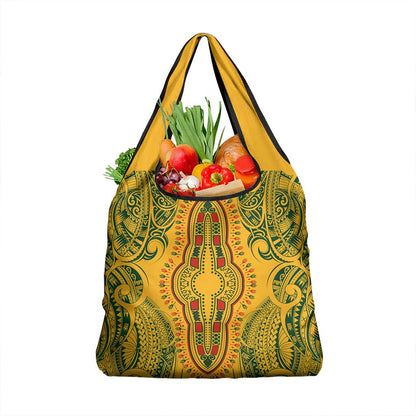 Dashiki and Polynesian Pattern Grocery Bag Afro Pacific Culture Gold Version