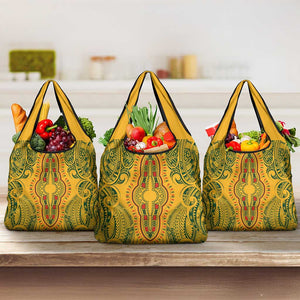 Dashiki and Polynesian Pattern Grocery Bag Afro Pacific Culture Gold Version