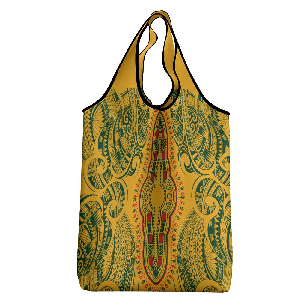 Dashiki and Polynesian Pattern Grocery Bag Afro Pacific Culture Gold Version