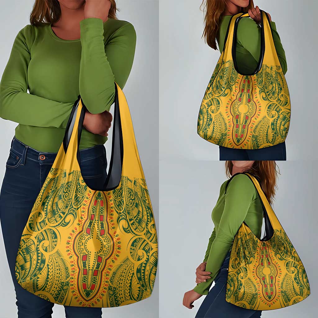Dashiki and Polynesian Pattern Grocery Bag Afro Pacific Culture Gold Version