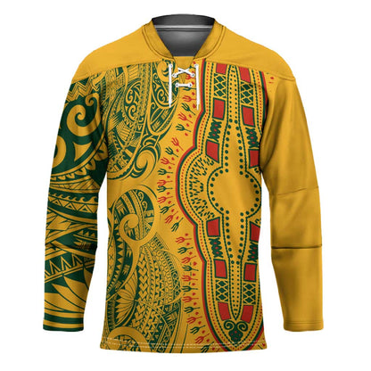 Dashiki and Polynesian Pattern Hockey Jersey Afro Pacific Culture Gold Version