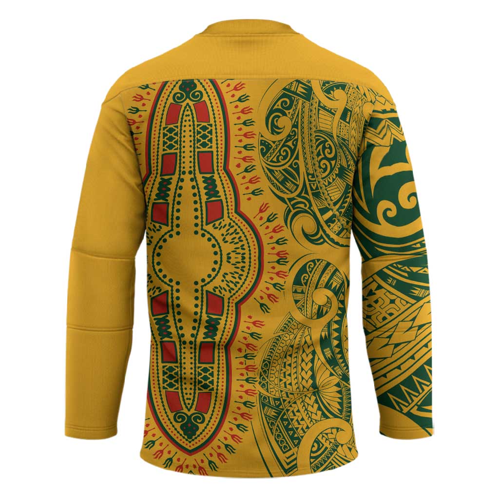 Dashiki and Polynesian Pattern Hockey Jersey Afro Pacific Culture Gold Version