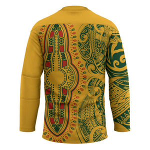 Dashiki and Polynesian Pattern Hockey Jersey Afro Pacific Culture Gold Version