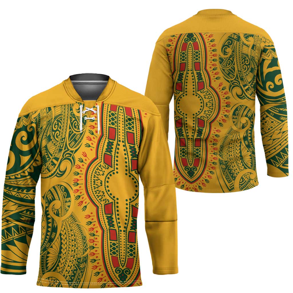 Dashiki and Polynesian Pattern Hockey Jersey Afro Pacific Culture Gold Version
