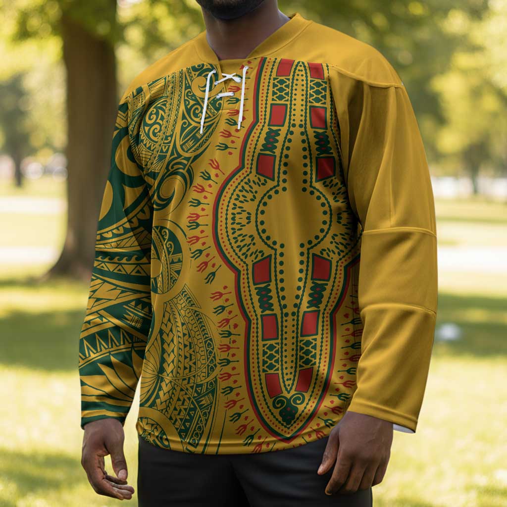 Dashiki and Polynesian Pattern Hockey Jersey Afro Pacific Culture Gold Version