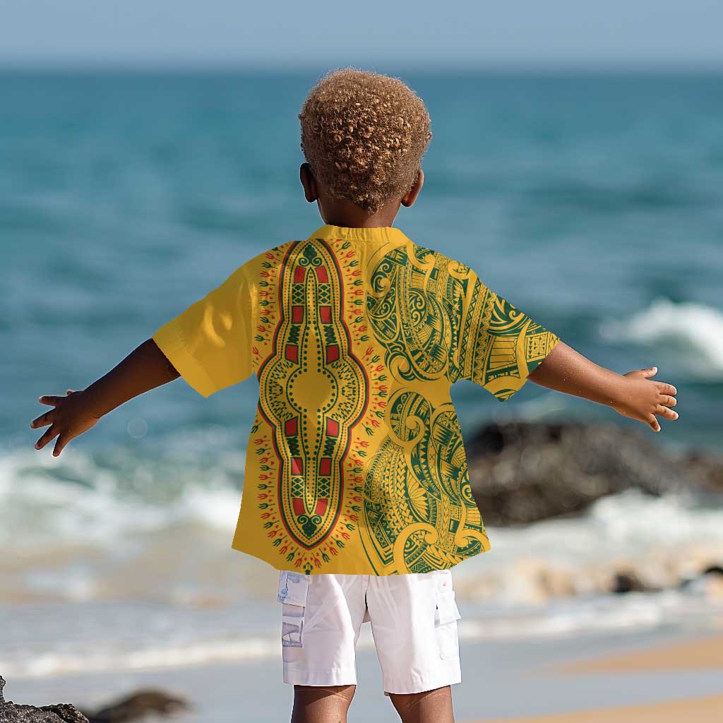 Dashiki and Polynesian Pattern Kid Hawaiian Shirt Afro Pacific Culture Gold Version