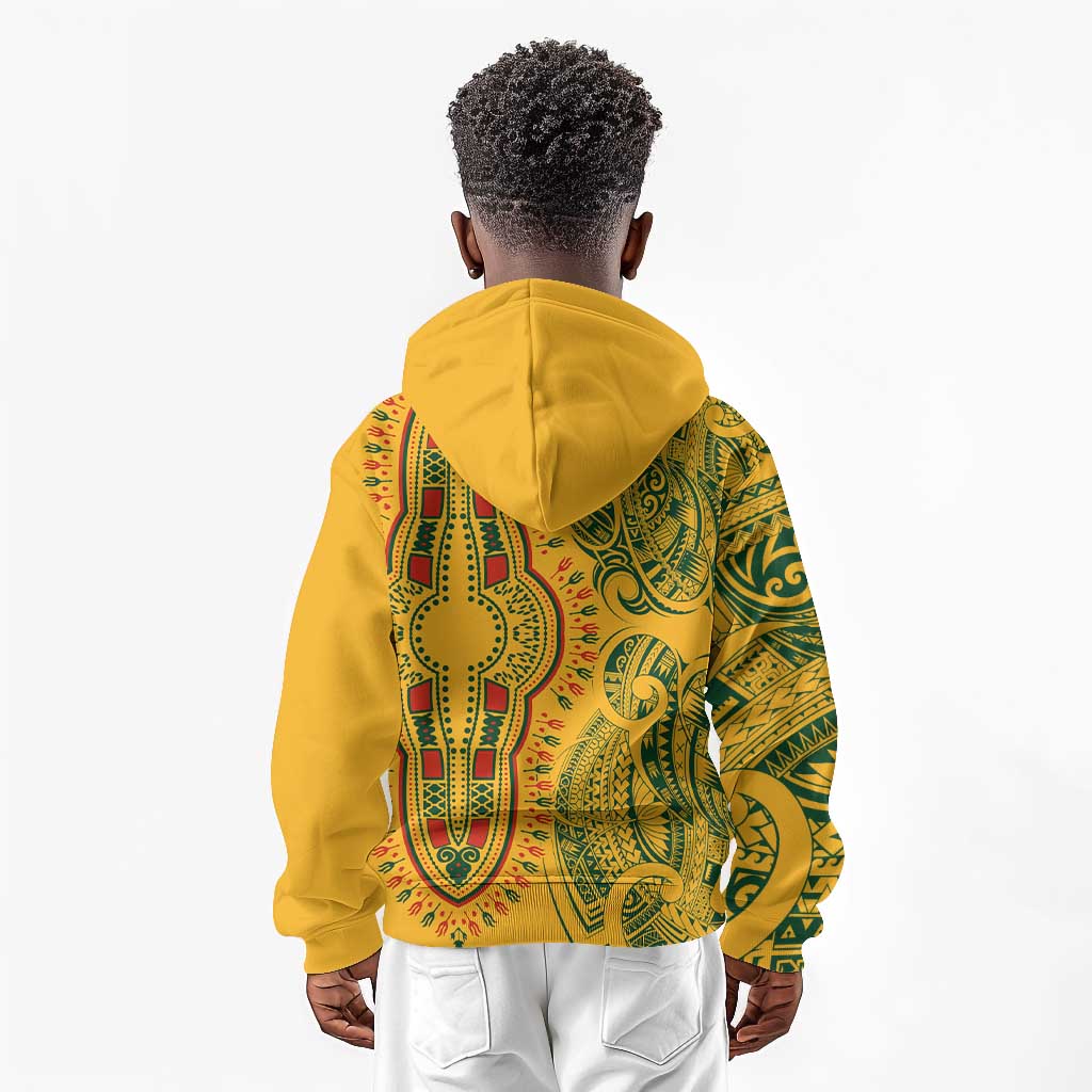 Dashiki and Polynesian Pattern Kid Hoodie Afro Pacific Culture Gold Version