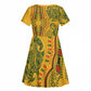 Dashiki and Polynesian Pattern Kid Short Sleeve Dress Afro Pacific Culture Gold Version