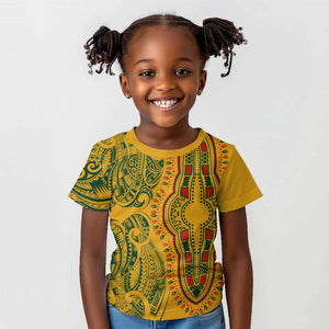 Dashiki and Polynesian Pattern Kid T shirt Afro Pacific Culture Gold Version