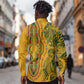 Dashiki and Polynesian Pattern Long Sleeve Button Shirt Afro Pacific Culture Gold Version
