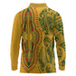 Dashiki and Polynesian Pattern Long Sleeve Polo Shirt Afro Pacific Culture Gold Version