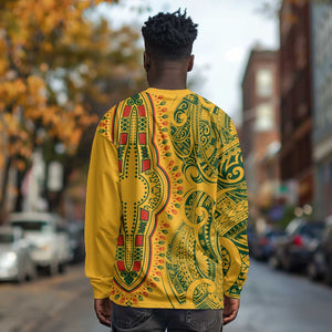 Dashiki and Polynesian Pattern Long Sleeve Shirt Afro Pacific Culture Gold Version