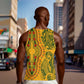 Dashiki and Polynesian Pattern Men Tank Top Afro Pacific Culture Gold Version