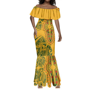 Dashiki and Polynesian Pattern Mermaid Dress Afro Pacific Culture Gold Version