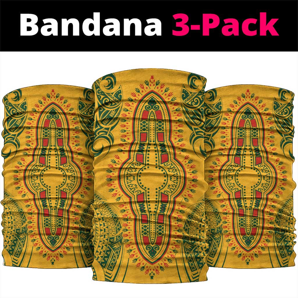 Dashiki and Polynesian Pattern Neck Gaiter Afro Pacific Culture Gold Version LT9