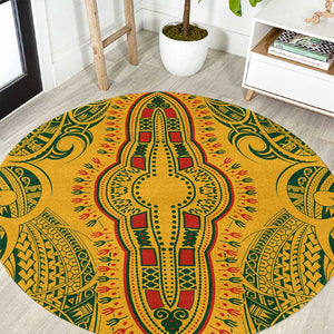 Dashiki and Polynesian Pattern Round Carpet Afro Pacific Culture Gold Version