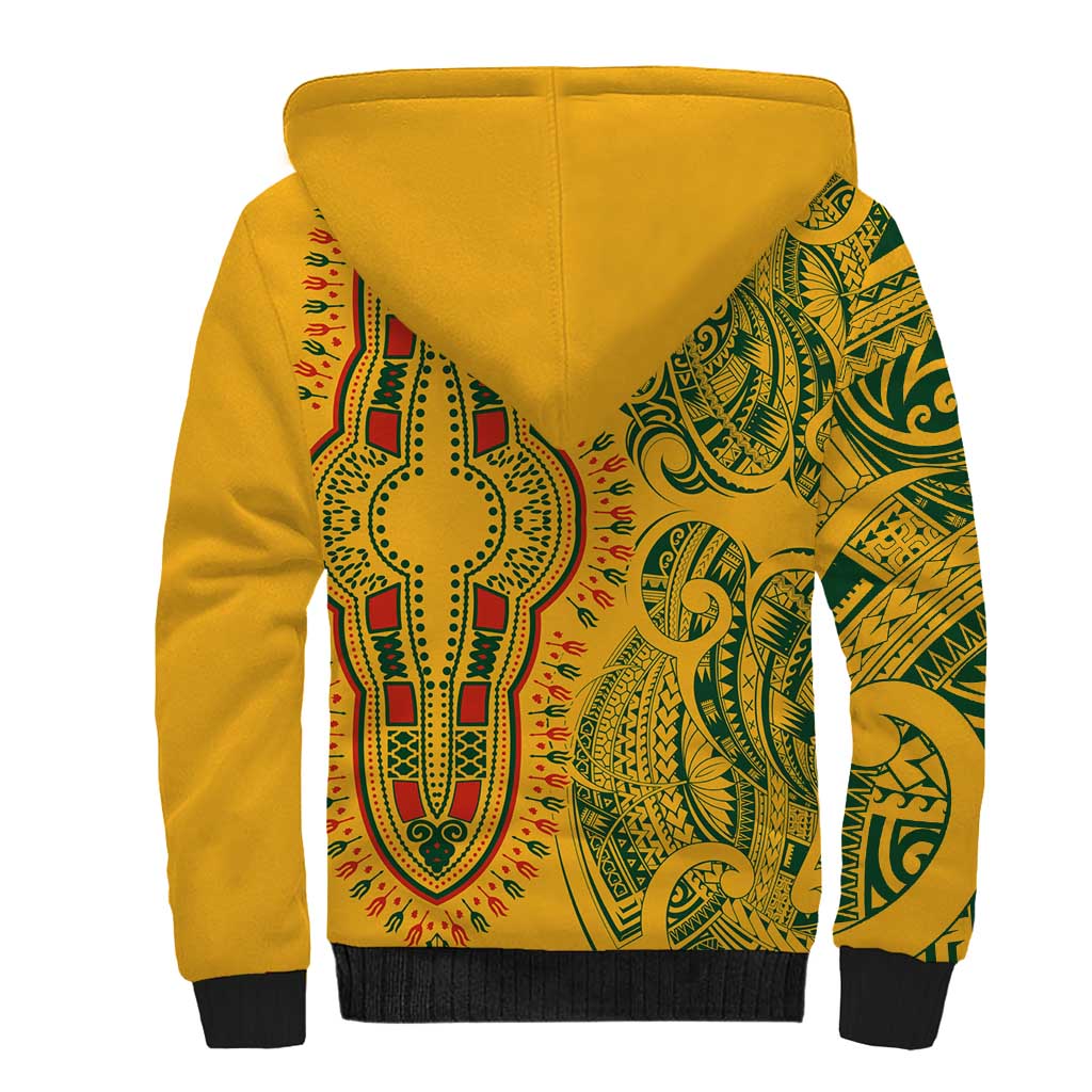 Dashiki and Polynesian Pattern Sherpa Hoodie Afro Pacific Culture Gold Version
