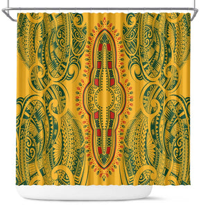 Dashiki and Polynesian Pattern Shower Curtain Afro Pacific Culture Gold Version