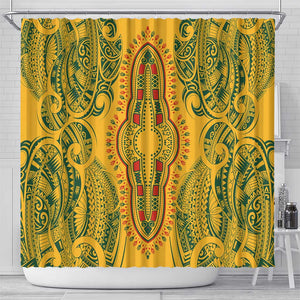 Dashiki and Polynesian Pattern Shower Curtain Afro Pacific Culture Gold Version