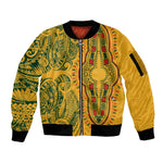 Dashiki and Polynesian Pattern Sleeve Zip Bomber Jacket Afro Pacific Culture Gold Version