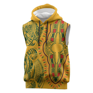 Dashiki and Polynesian Pattern Sleeveless Hoodie Afro Pacific Culture Gold Version - African Pride