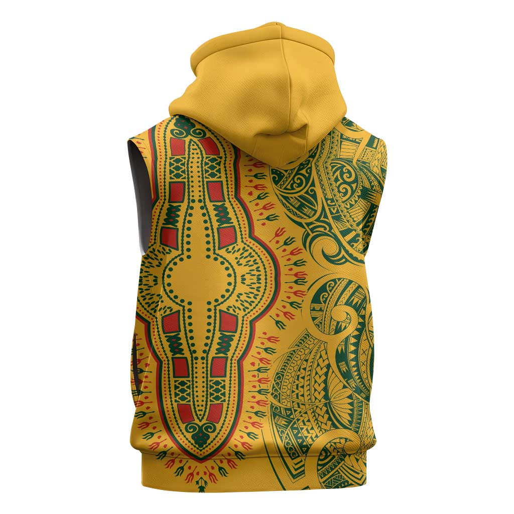 Dashiki and Polynesian Pattern Sleeveless Hoodie Afro Pacific Culture Gold Version - African Pride