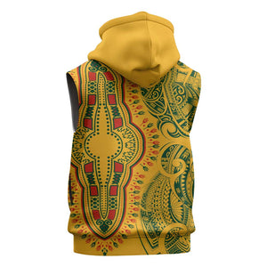 Dashiki and Polynesian Pattern Sleeveless Hoodie Afro Pacific Culture Gold Version - African Pride