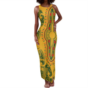 Dashiki and Polynesian Pattern Tank Maxi Dress Afro Pacific Culture Gold Version