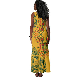 Dashiki and Polynesian Pattern Tank Maxi Dress Afro Pacific Culture Gold Version
