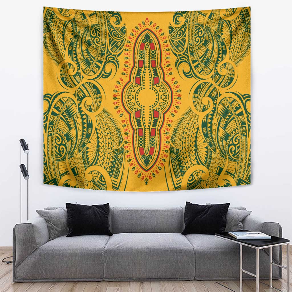 Dashiki and Polynesian Pattern Tapestry Afro Pacific Culture Gold Version
