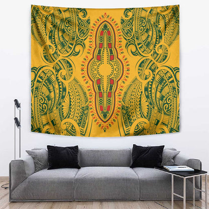 Dashiki and Polynesian Pattern Tapestry Afro Pacific Culture Gold Version