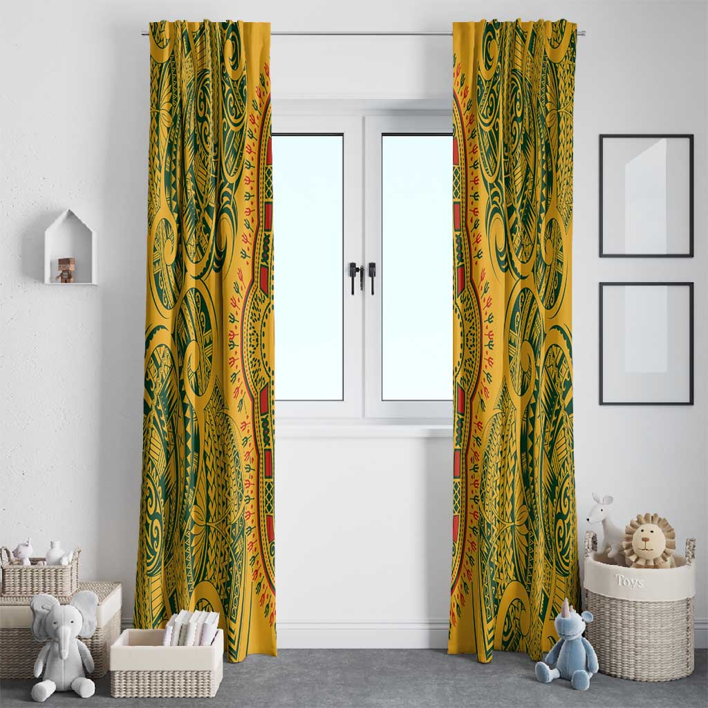 Dashiki and Polynesian Pattern Window Curtain Afro Pacific Culture Gold Version