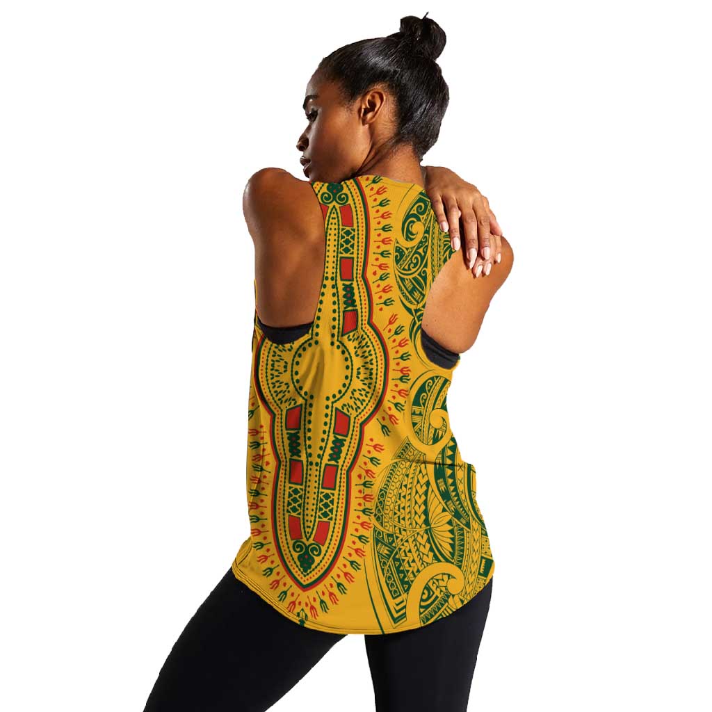 Dashiki and Polynesian Pattern Women Racerback Tank Afro Pacific Culture Gold Version