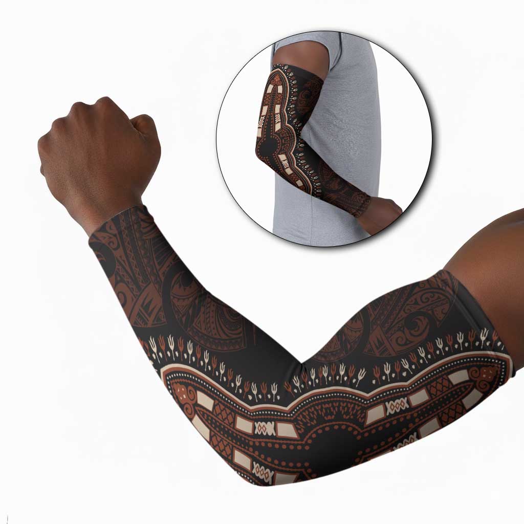 Dashiki and Polynesian Pattern Arm Sleeves Afro Pacific Culture Red Version