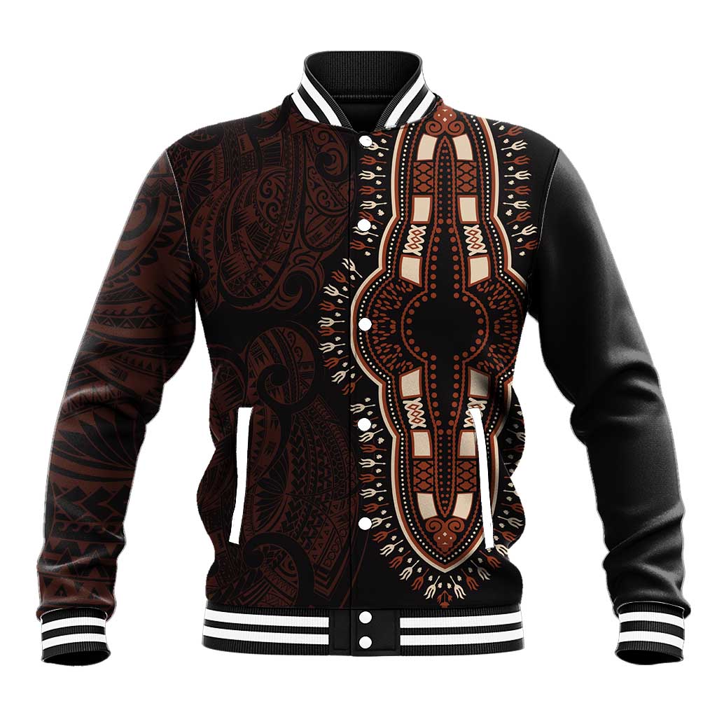 Dashiki and Polynesian Pattern Baseball Jacket Afro Pacific Culture Red Version
