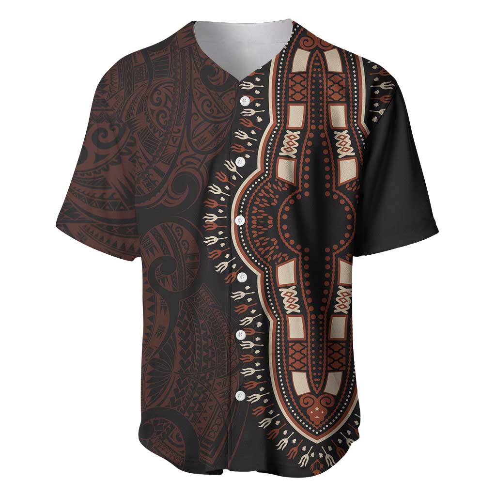 Dashiki and Polynesian Pattern Baseball Jersey Afro Pacific Culture Red Version