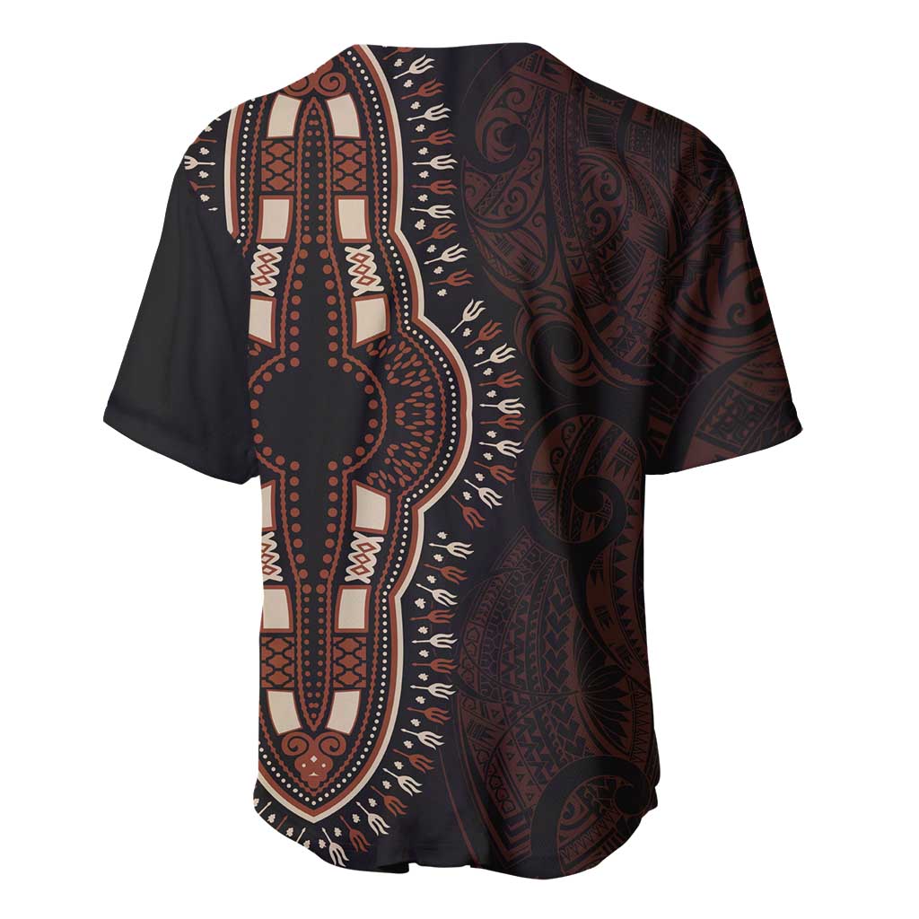 Dashiki and Polynesian Pattern Baseball Jersey Afro Pacific Culture Red Version