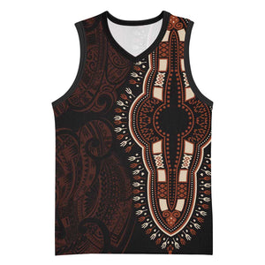 Dashiki and Polynesian Pattern Basketball Jersey Afro Pacific Culture Red Version - African Pride