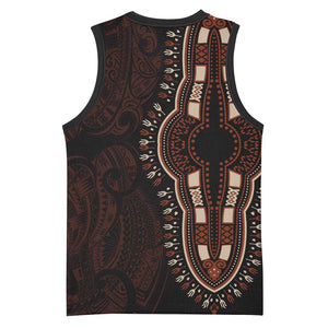 Dashiki and Polynesian Pattern Basketball Jersey Afro Pacific Culture Red Version - African Pride
