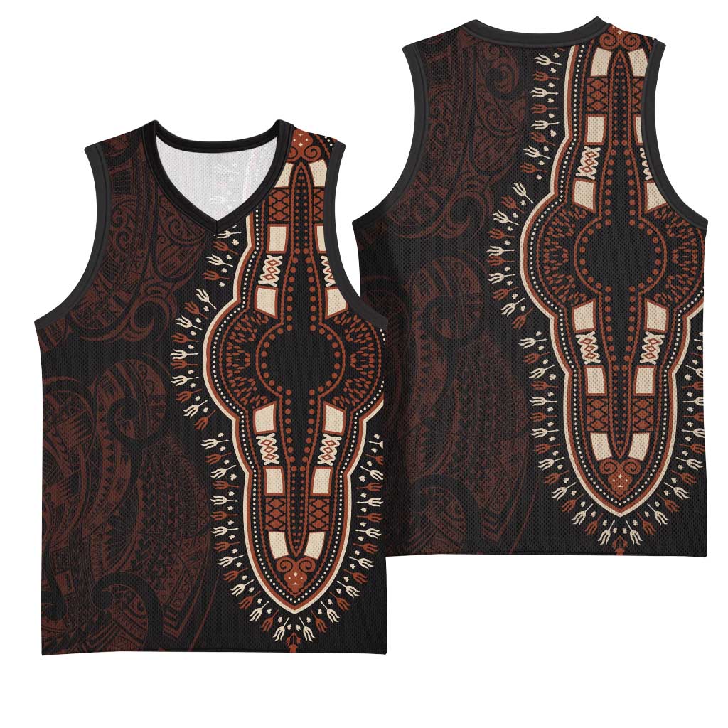 Dashiki and Polynesian Pattern Basketball Jersey Afro Pacific Culture Red Version - African Pride