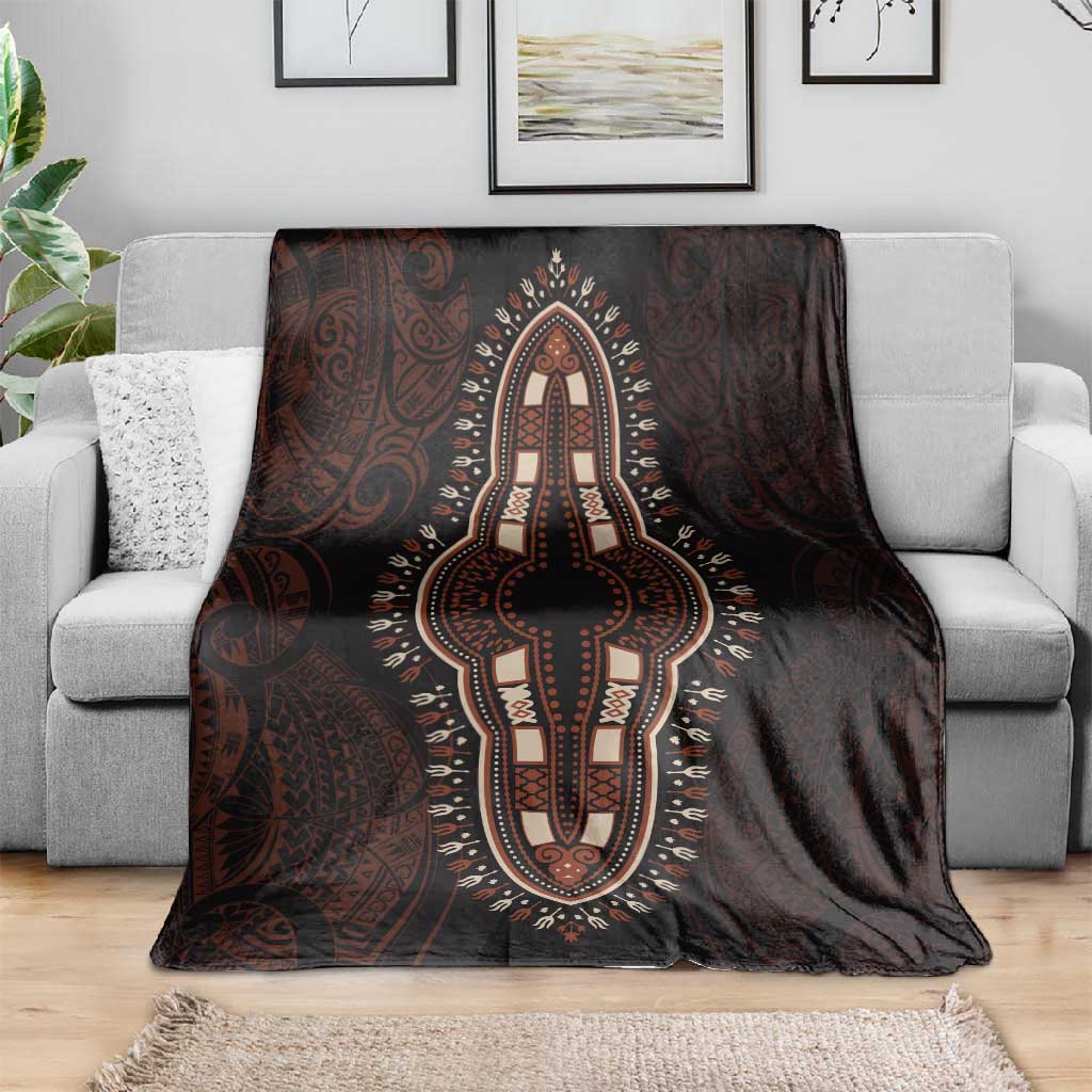 Dashiki and Polynesian Pattern Blanket Afro Pacific Culture Red Version