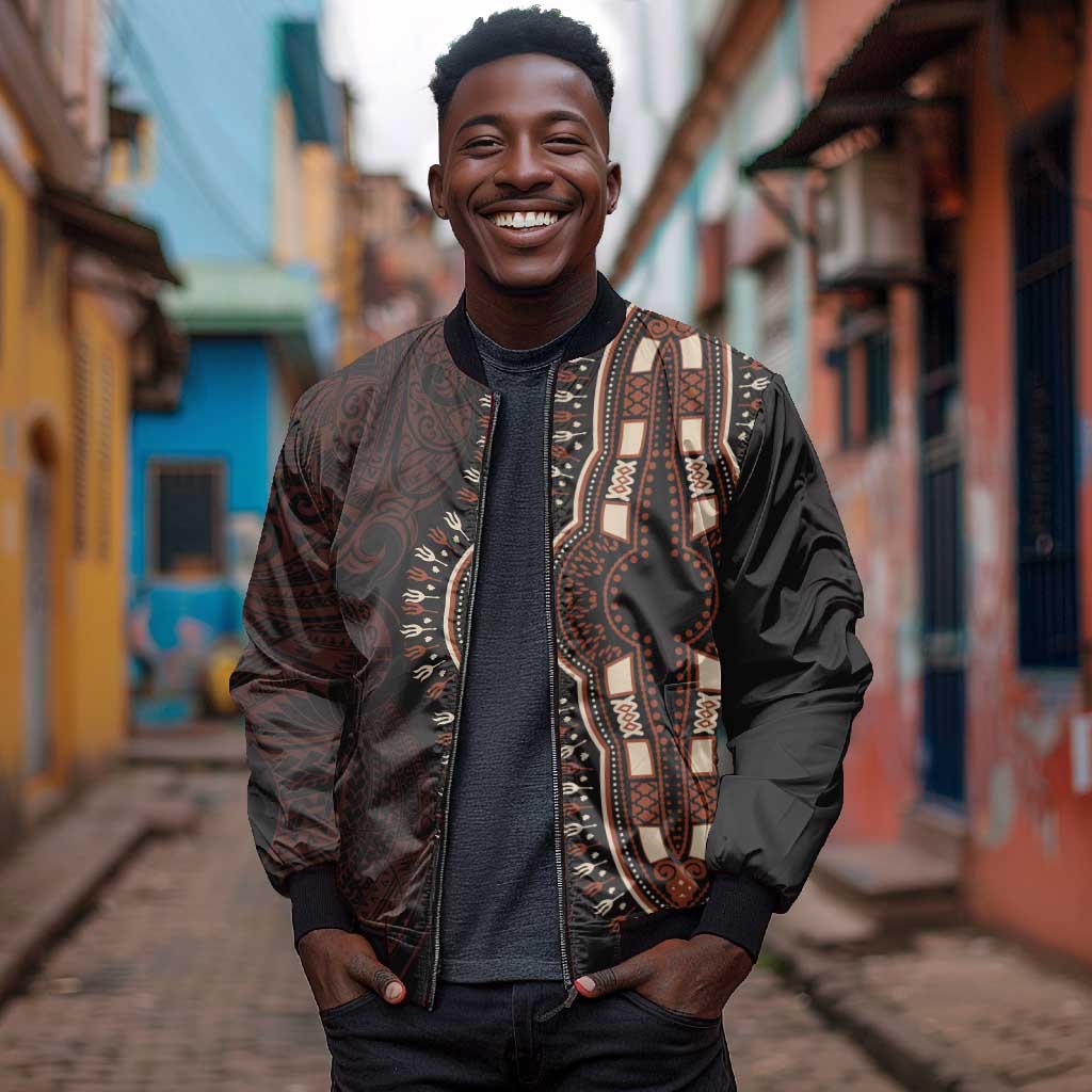 Dashiki and Polynesian Pattern Bomber Jacket Afro Pacific Culture Red Version