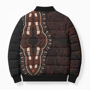 Dashiki and Polynesian Pattern Bomber Puffer Jacket Afro Pacific Culture Red Version
