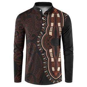 Dashiki and Polynesian Pattern Button Sweatshirt Afro Pacific Culture Red Version