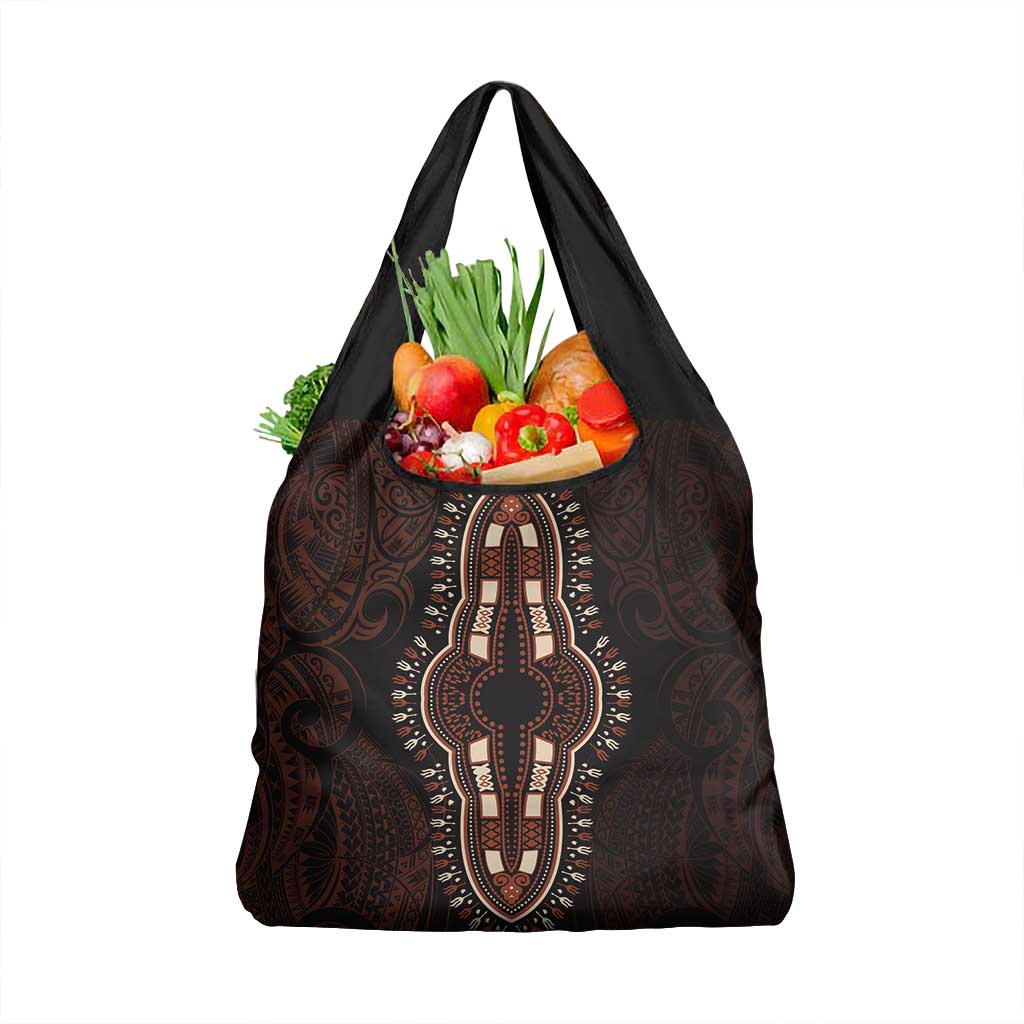 Dashiki and Polynesian Pattern Grocery Bag Afro Pacific Culture Red Version